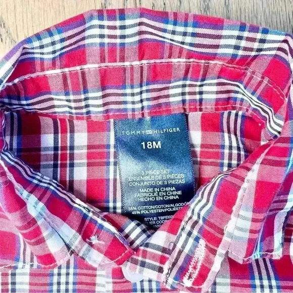 Tommy Hilfiger Boys Long Sleeve Collared Plaid Button Down Size 18 Months - Picture 4 of 8